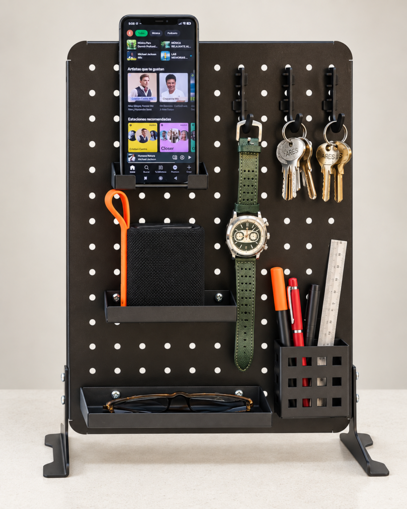 PEGBOARD de escritorio GARMISCH con accesorios organizados